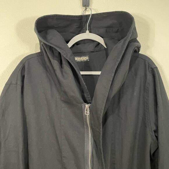 Zephyren Mens Black Hooded Long Jacket J-Fashion Visual Kei Streetwear Grunge L - Picture 4 of 9